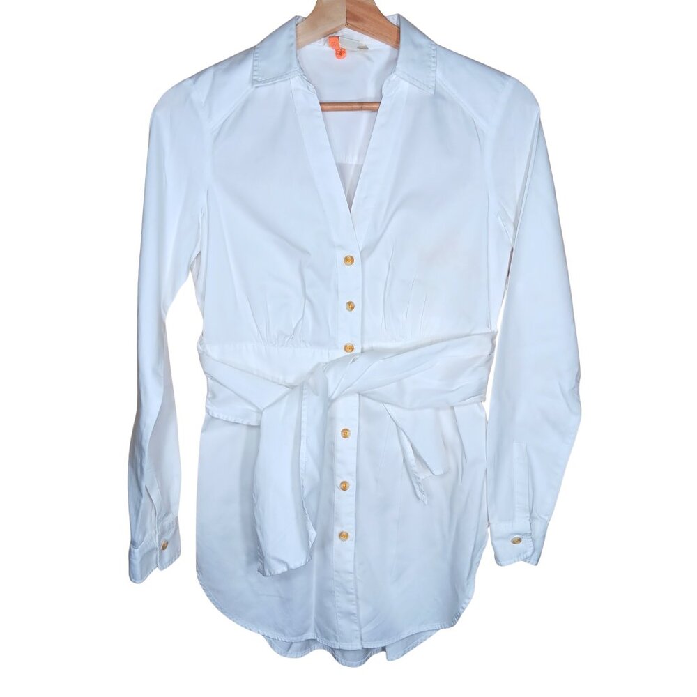 Maeve Long Sleeve Button Down Cinched Tie Waist 00 XS XXS Anthro